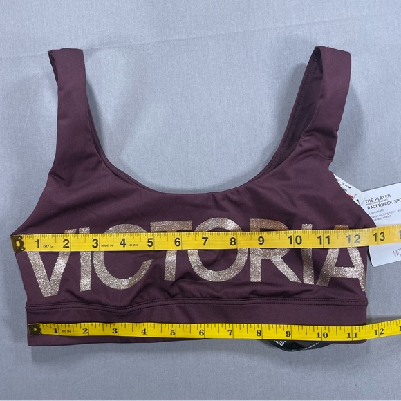 NWT Victoria's Secret Sport The Player Racerback Sport Bra - XS, Raisin & Gold - Picture 5 of 9
